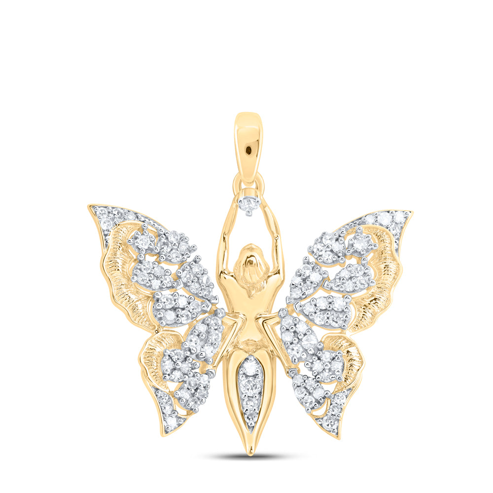 10kt Yellow Gold 1/3 Cttw Diamond Butterfly Pendant