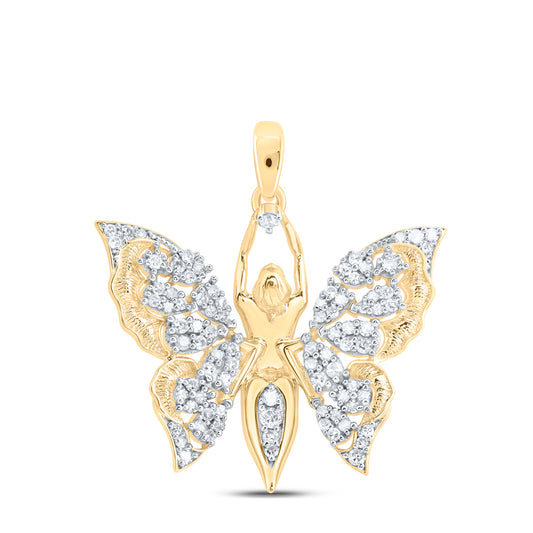 10kt Yellow Gold 1/3 Cttw Diamond Butterfly Pendant
