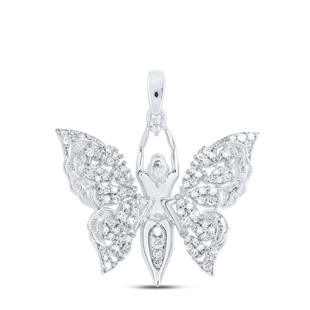 10kt White Gold 1/3 Cttw Diamond Butterfly Pendant