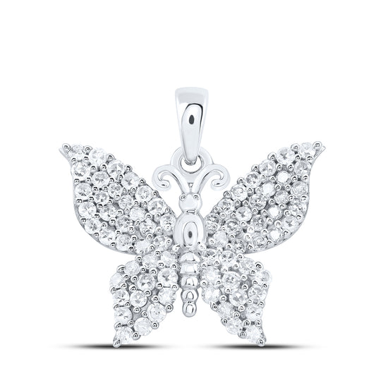 10kt White Gold 3/8 Cttw Diamond Butterfly Pendant