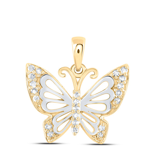 10k Yellow White Gold 1/8 Cttw Diamond Butterfly Pendant