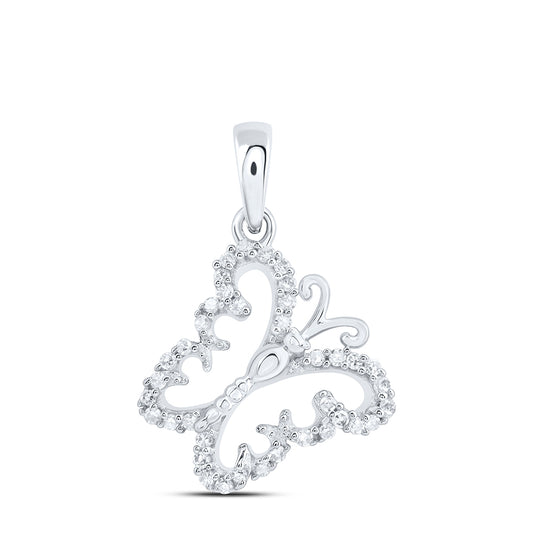 10kt White Gold 1/8 Cttw Diamond Butterfly Pendant