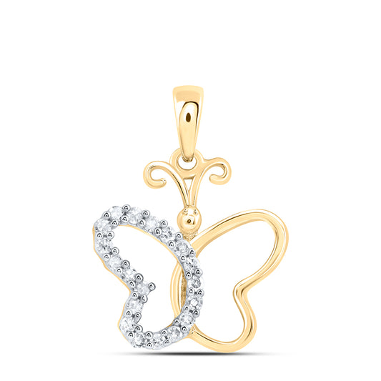 10kt Yellow Gold 1/8 Cttw Diamond Butterfly Pendant