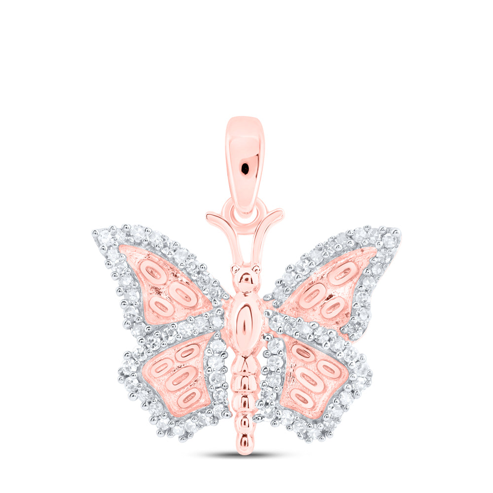 10kt Rose Gold 1/5 Cttw Diamond Butterfly Pendant