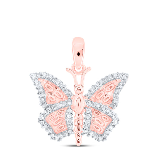 10kt Rose Gold 1/5 Cttw Diamond Butterfly Pendant