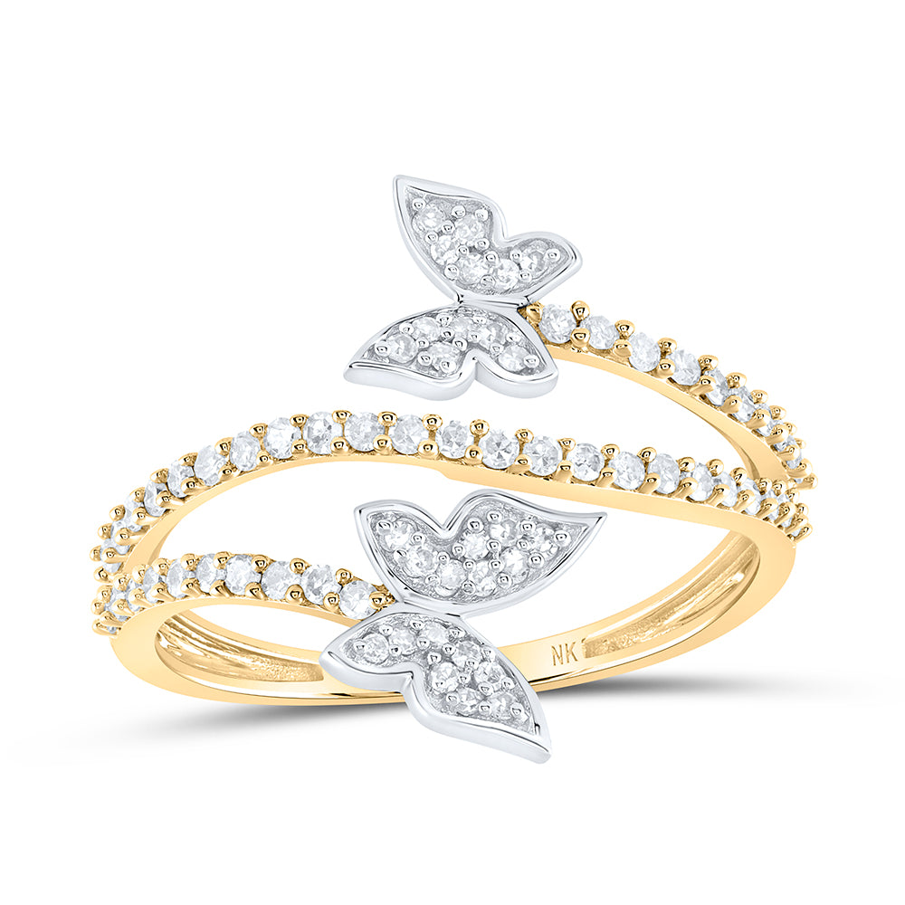10kt Yellow Gold 1/3 Cttw Diamond Wedding Engagement Anniversary Butterfly Ring, Women Size: 5-9