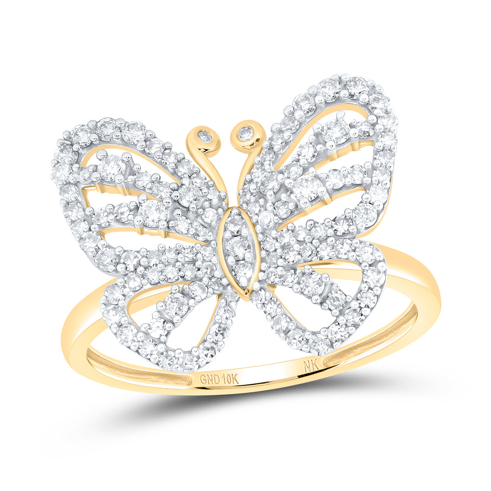 10kt Yellow Gold 1/2 Cttw Diamond Wedding Engagement Anniversary Butterfly Ring, Women Size: 5-9