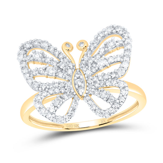 10kt Yellow Gold 1/2 Cttw Diamond Wedding Engagement Anniversary Butterfly Ring, Women Size: 5-9