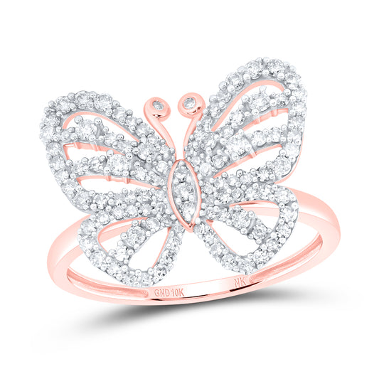 10kt Rose Gold 1/2 Cttw Diamond Wedding Engagement Anniversary Butterfly Ring, Women Size: 5-9