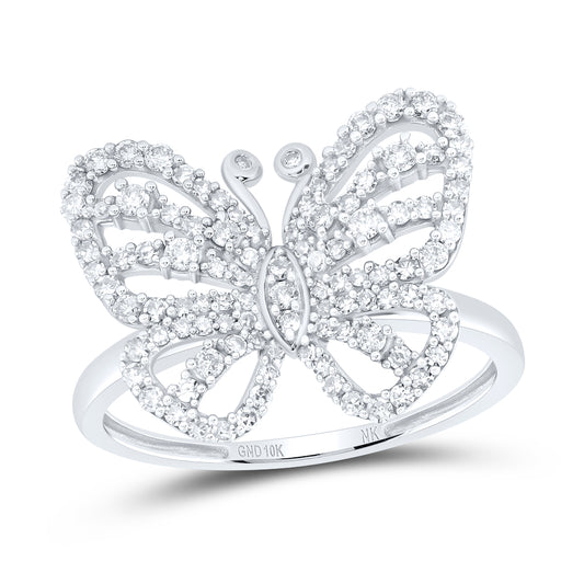 10kt White Gold 1/2 Cttw Diamond Wedding Engagement Anniversary Butterfly Ring, Women Size: 5-9