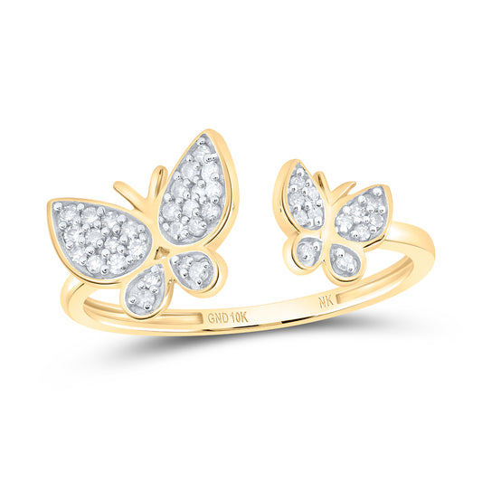 10kt Yellow Gold 1/6 Cttw Diamond Wedding Engagement Anniversary Butterfly Ring, Women Size: 5-9