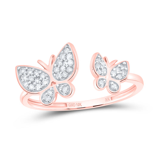 10K Rose Gold 1/6Ctw Natural Diamond Gift Butterfly Ring