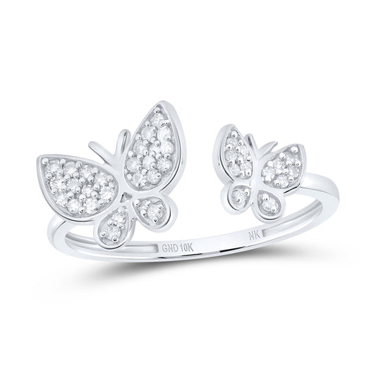 10kt White Gold 1/6 Cttw Diamond Wedding Engagement Anniversary Butterfly Ring, Women Size: 5-9
