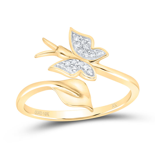10kt Yellow Gold 1/20 Cttw Diamond Wedding Engagement Anniversary Butterfly Ring, Women Size: 5-9