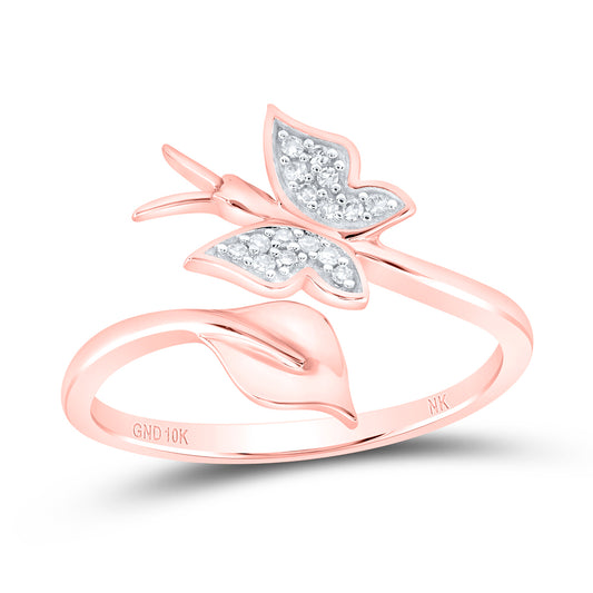 10K Rose Gold 1/20Ctw Natural Diamond Gift Butterfly Ring