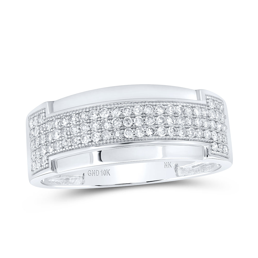10kt White Gold 1/2 Cttw Diamond Mens Band, Men Size: 8-12