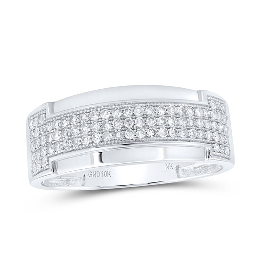 10kt White Gold 1/2 Cttw Diamond Mens Band, Men Size: 8-12
