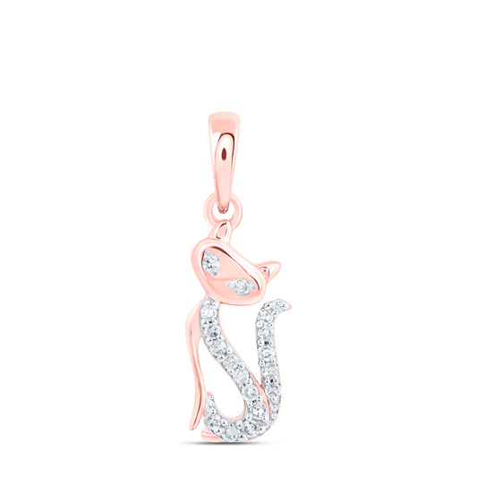 10kt Rose Gold 1/12 Cttw Diamond Cat Pendant