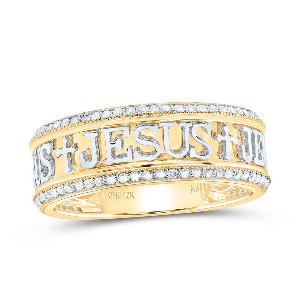 10kt Yellow Gold 1/2 Cttw Diamond Jesus Mens Band, Men Size: 8-12