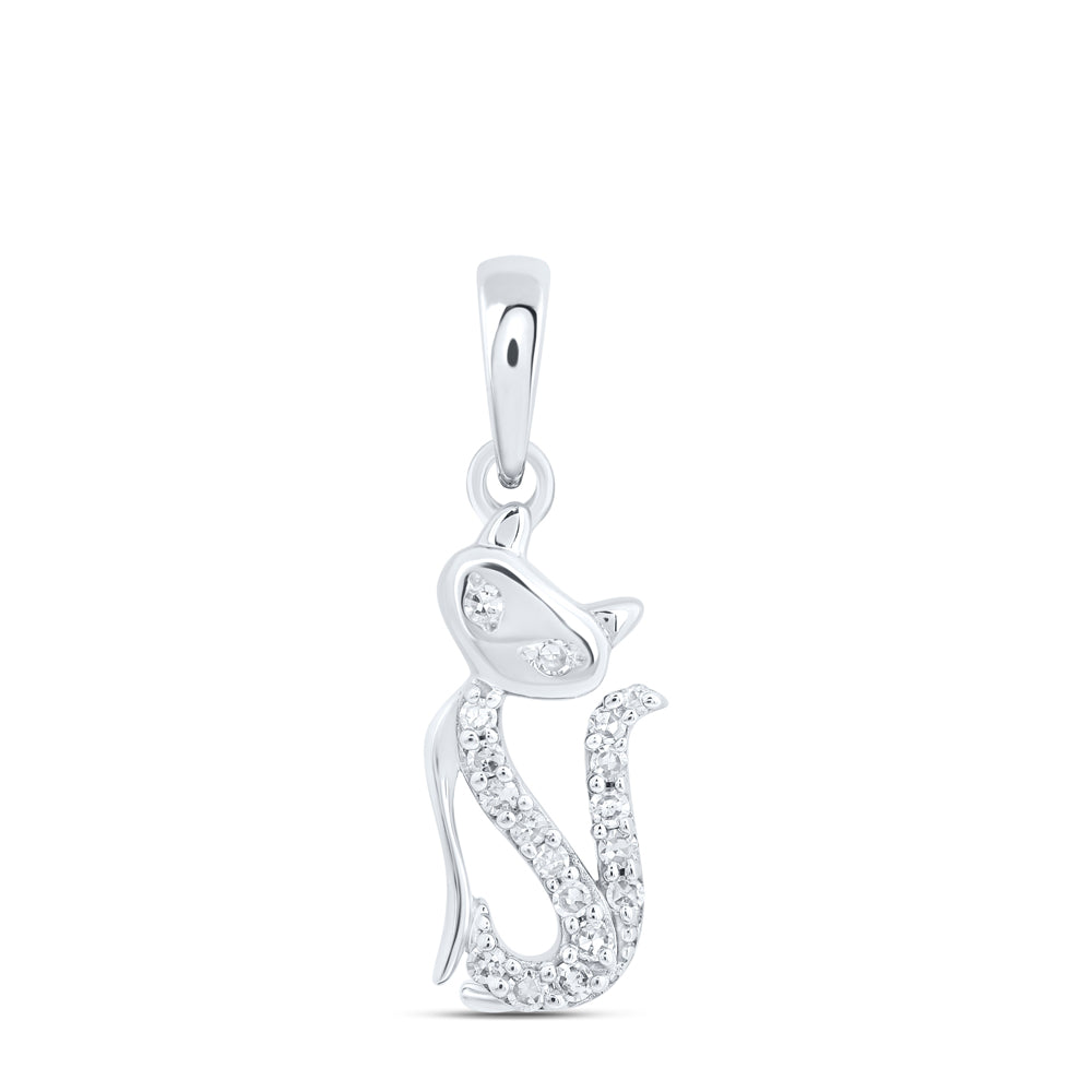 10kt White Gold 1/12 Cttw Diamond Cat Pendant