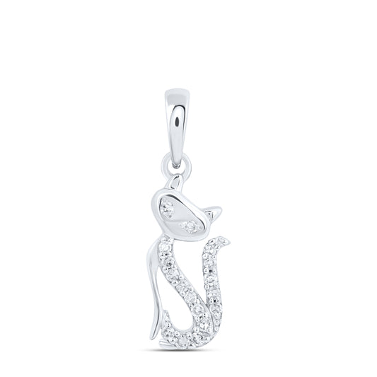 10kt White Gold 1/12 Cttw Diamond Cat Pendant