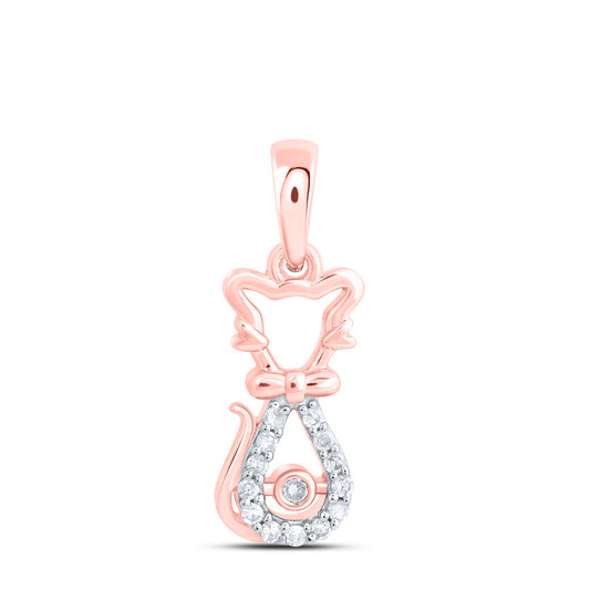 10kt Rose Gold 1/20 Cttw Diamond Cat Pendant