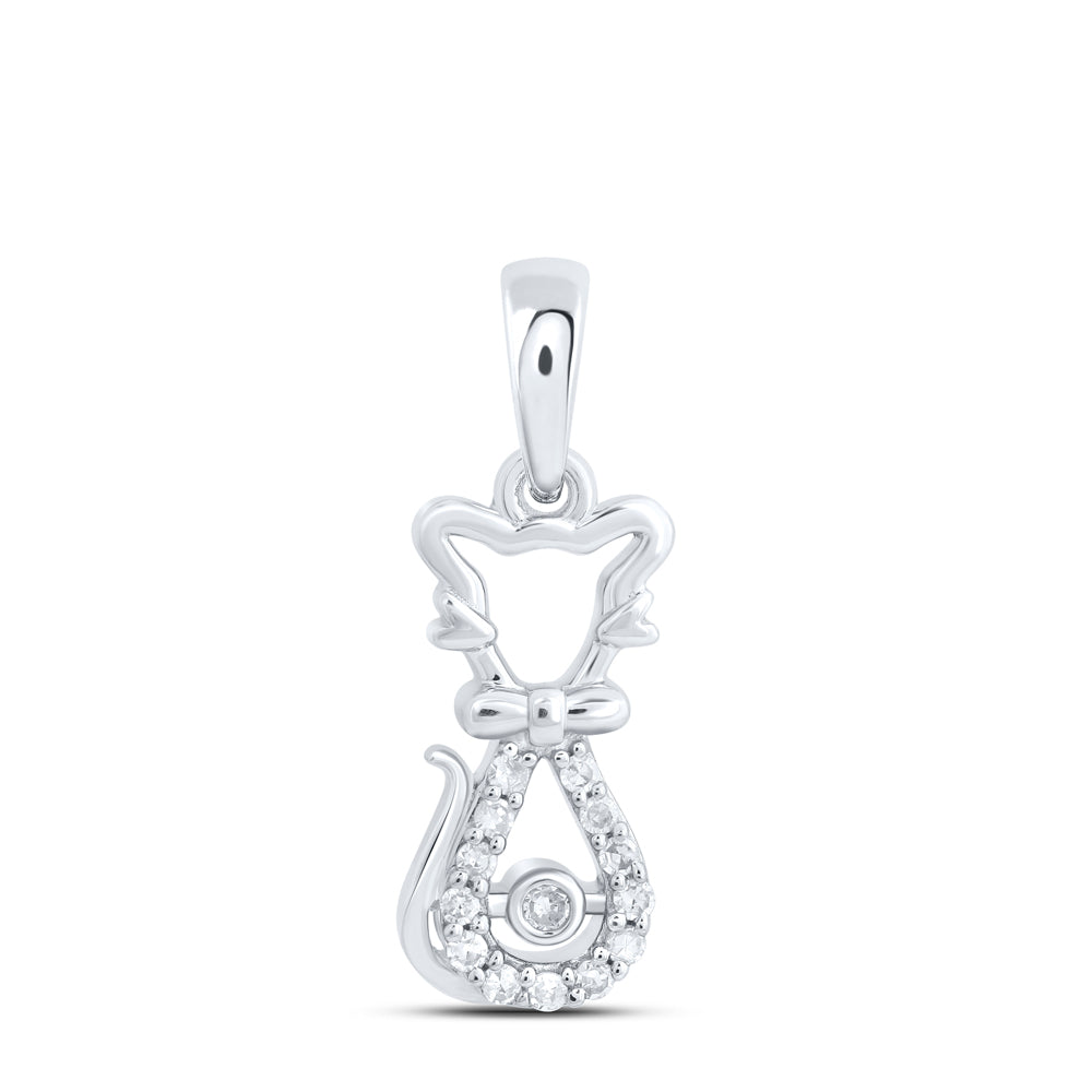 10kt White Gold 1/20 Cttw Diamond Cat Pendant