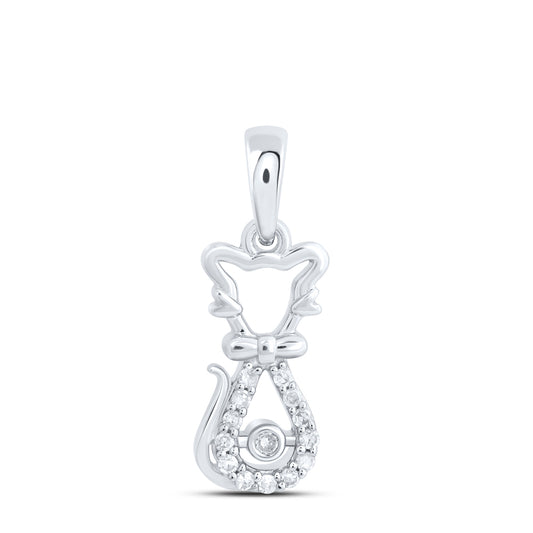 10kt White Gold 1/20 Cttw Diamond Cat Pendant
