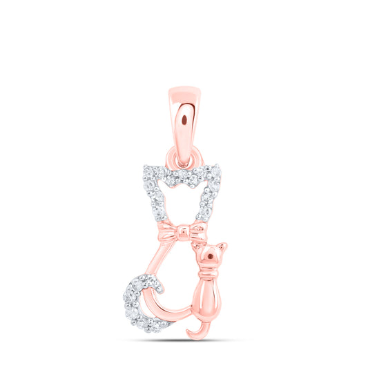 10kt Rose Gold 1/20 Cttw Diamond Cat Pendant