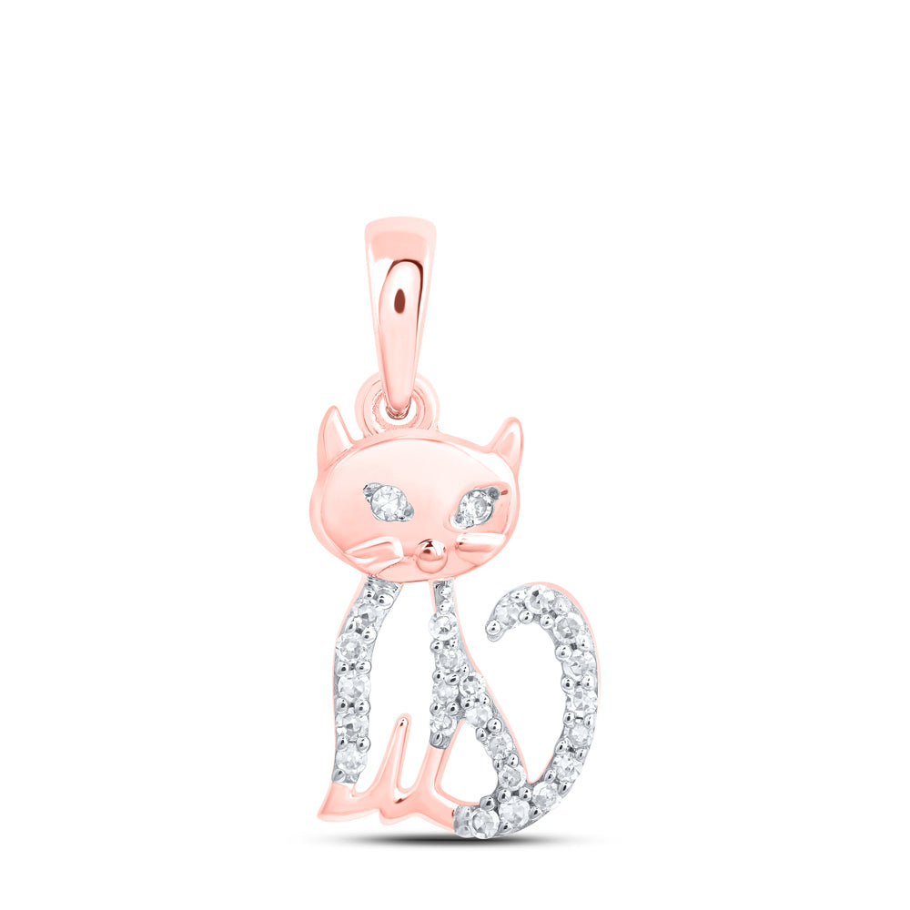 10kt Rose Gold 1/12 Cttw Diamond Cat Pendant