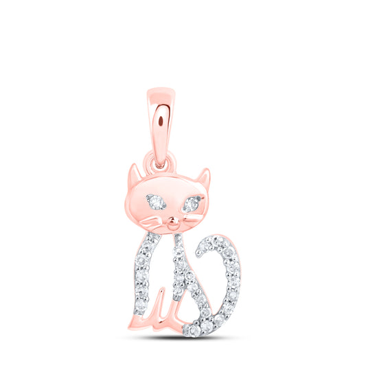 10kt Rose Gold 1/12 Cttw Diamond Cat Pendant