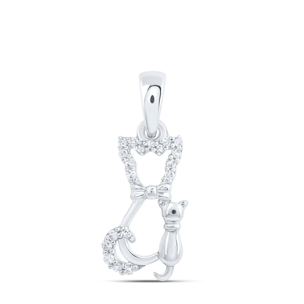 10kt White Gold 1/20 Cttw Diamond Cat Pendant