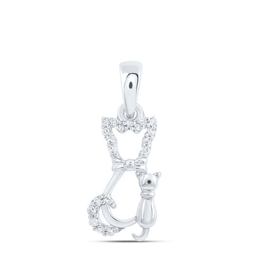 10kt White Gold 1/20 Cttw Diamond Cat Pendant