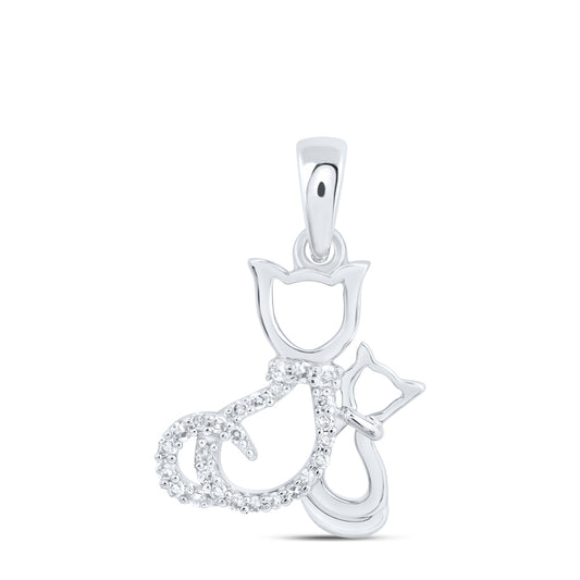 10kt White Gold 1/20 Cttw Diamond Cat Pendant