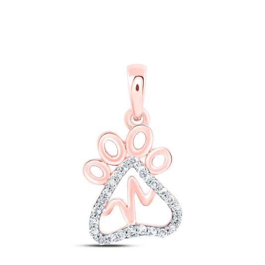 10kt Rose Gold 1/10 Cttw Diamond Cat Paw Pendant