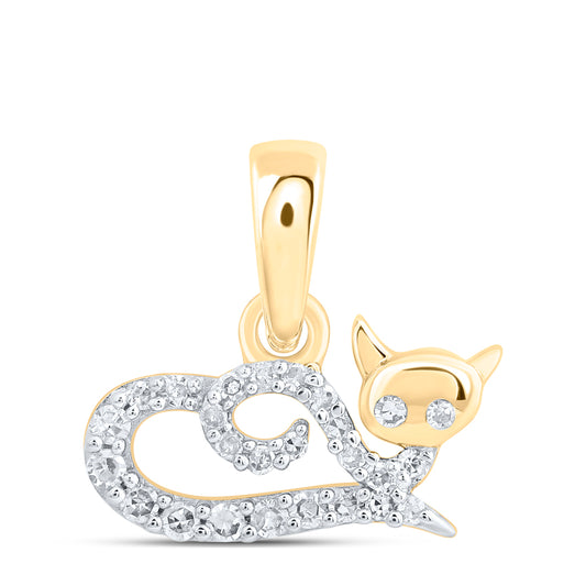 10kt Yellow Gold 1/12 Cttw Diamond Cat Pendant