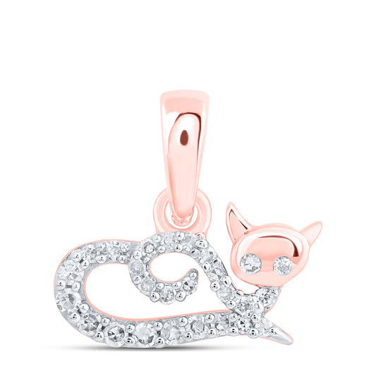 10kt Rose Gold 1/12 Cttw Diamond Cat Pendant