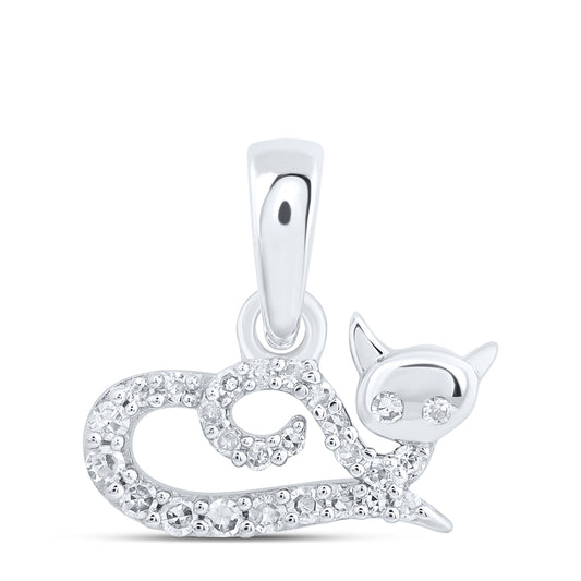 10kt White Gold 1/12 Cttw Diamond Cat Pendant