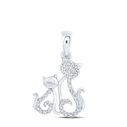 10kt White Gold 1/10 Cttw Diamond Cat Pendant