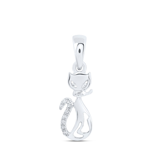 10kt White Gold 0.03 Cttw Diamond Cat Pendant