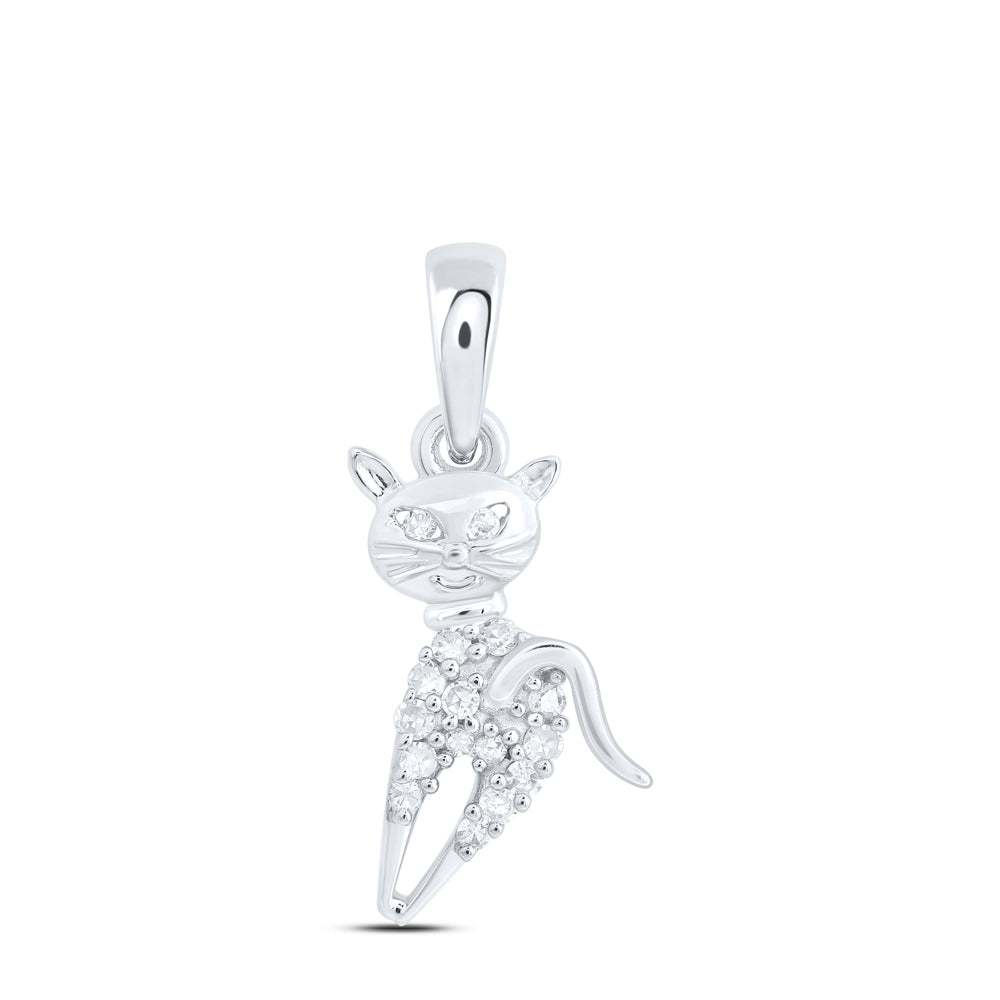 10kt White Gold 1/20 Cttw Diamond Cat Pendant