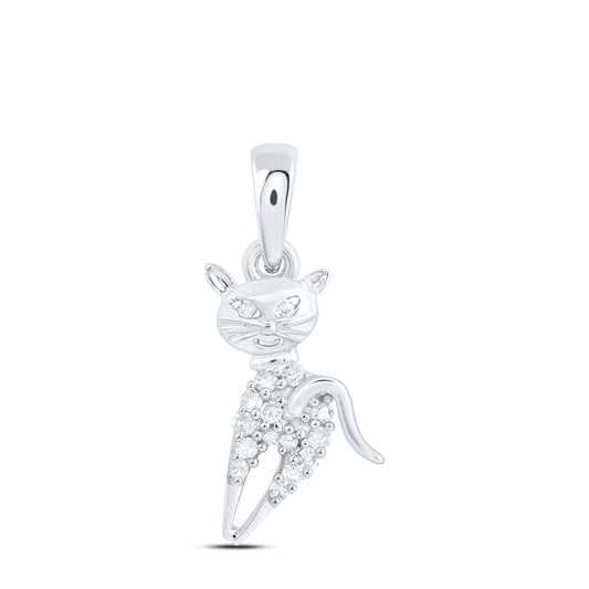 10kt White Gold 1/20 Cttw Diamond Cat Pendant
