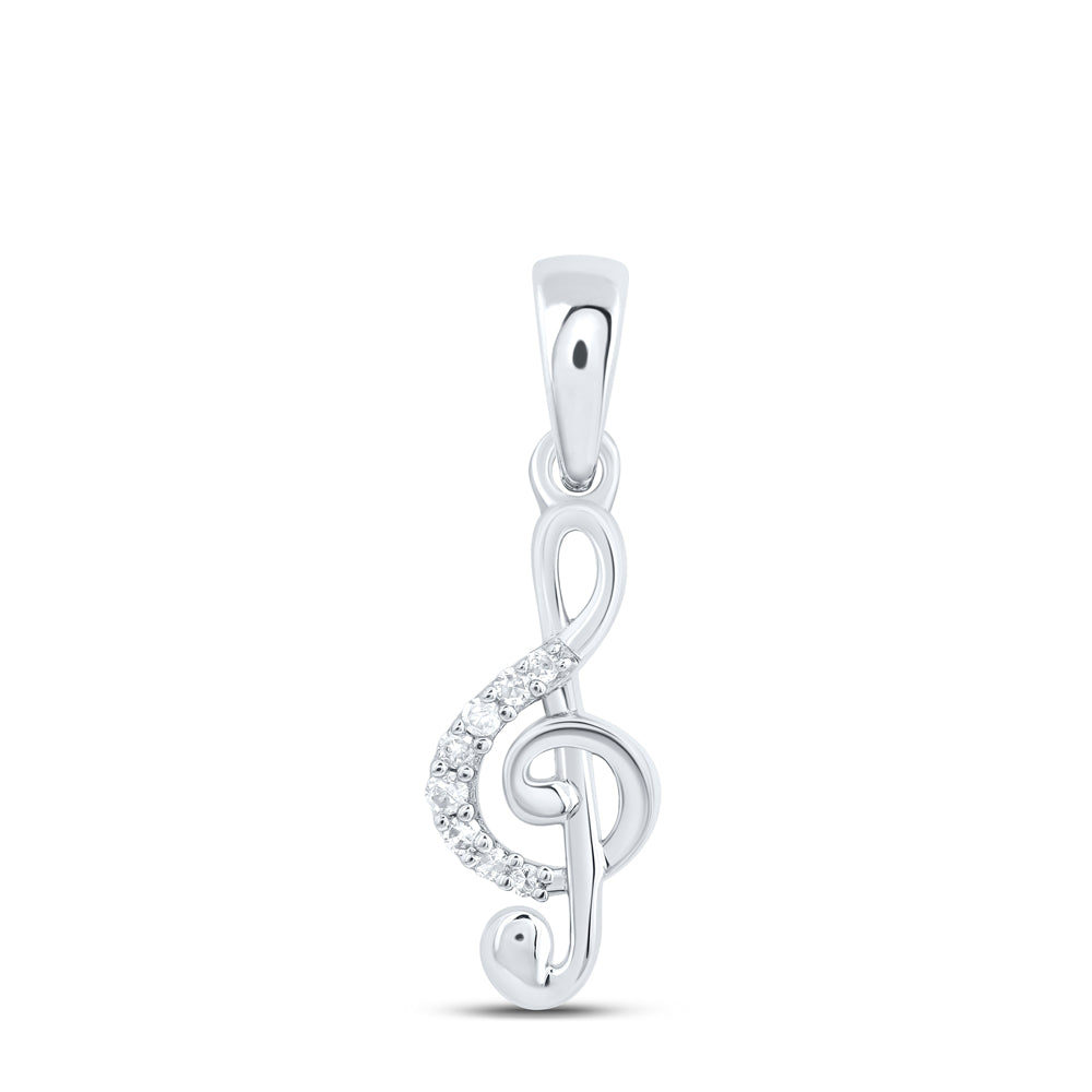 10K White Gold 0.03Ctw Natural Diamond Music Sign Gift Pendant