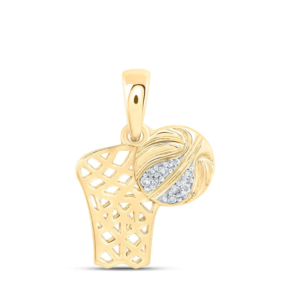 10K Yellow Gold 0.03Ctw Natural Diamond Football Basket Gift Pendant