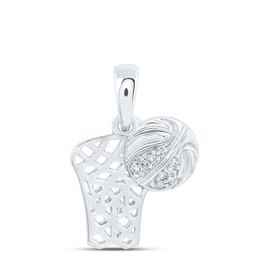 10kt White Gold 0.03 Cttw Diamond Football Basket Pendant
