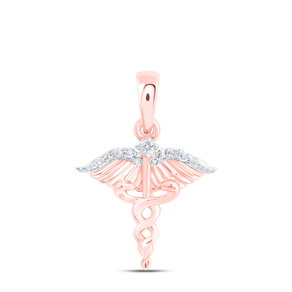 10kt Rose Gold 1/20 Cttw Diamond Wing Pendant