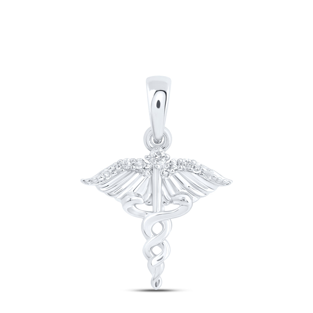10kt White Gold 1/20 Cttw Diamond Wing Pendant