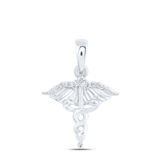 10kt White Gold 1/20 Cttw Diamond Wing Pendant