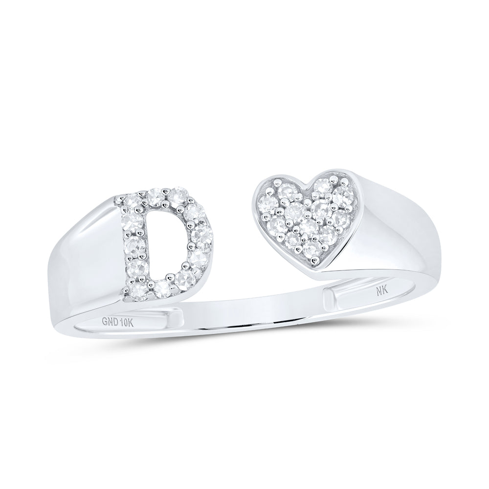 10kt Yellow Or White Gold Natural Diamond Initial Ladies Heart Wedding Engagement Anniversary Ring