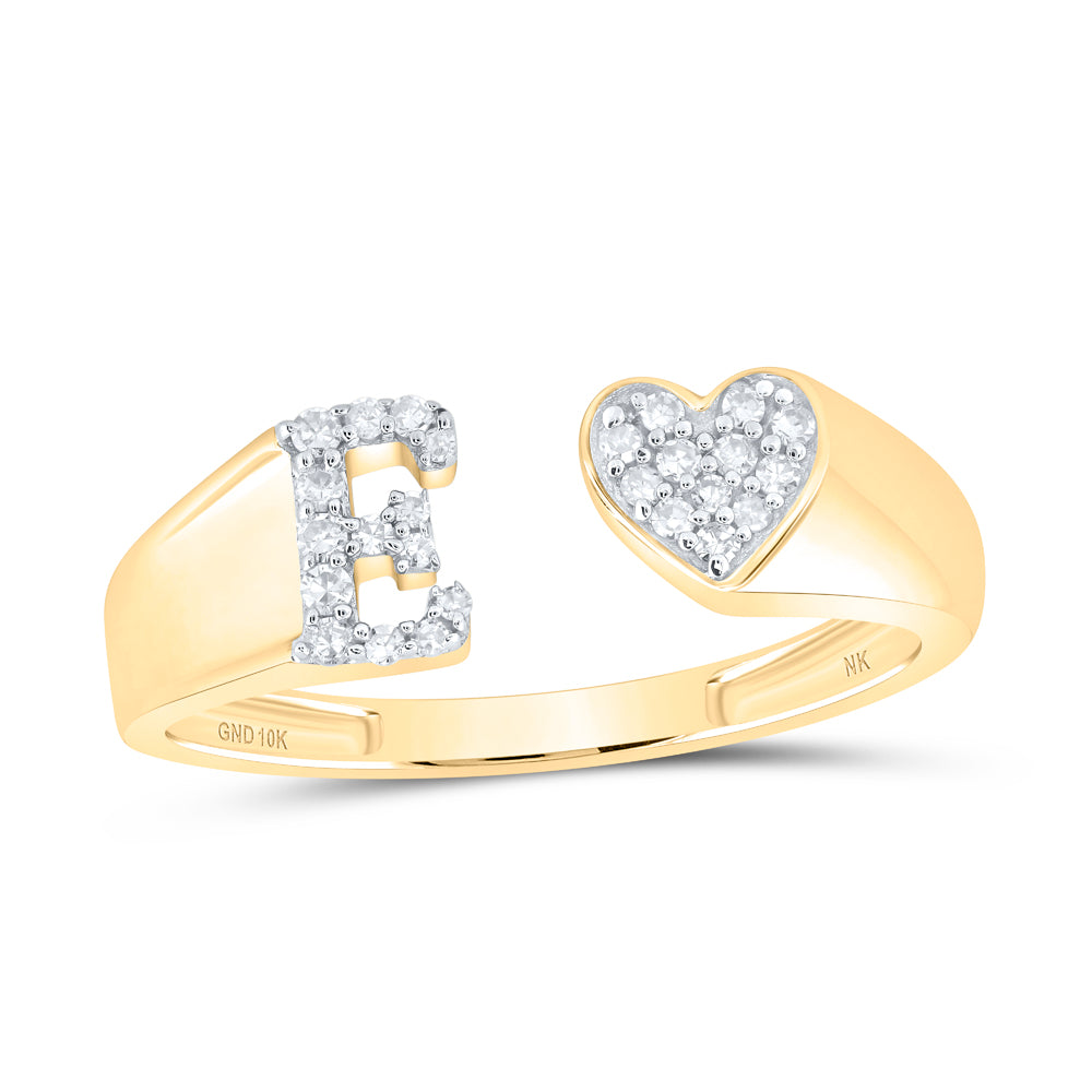 10kt Yellow Or White Gold Natural Diamond Initial Ladies Heart Wedding Engagement Anniversary Ring
